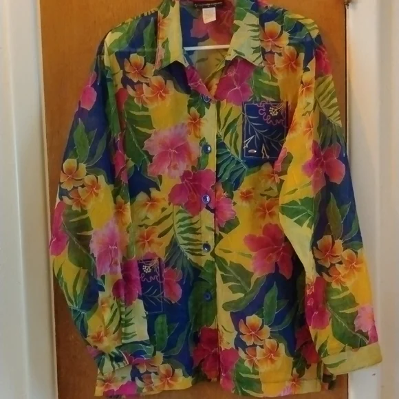 AJ Clothing Co. Miami Sheer Floral Shirt/Bathing Suit Cover Sz.XL Vintage - Picture 7 of 9